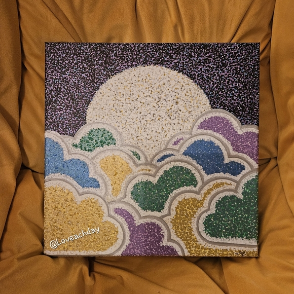 Handmade Other - ✨️Colorful Cloud and Moon Pointillism Canvas Art
